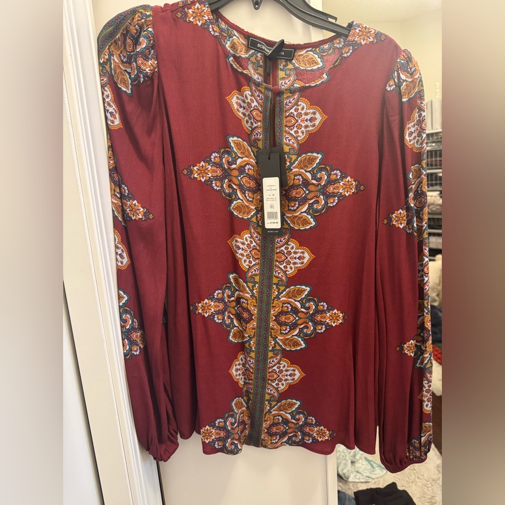 BCBG Rich Red Paisley Blouse